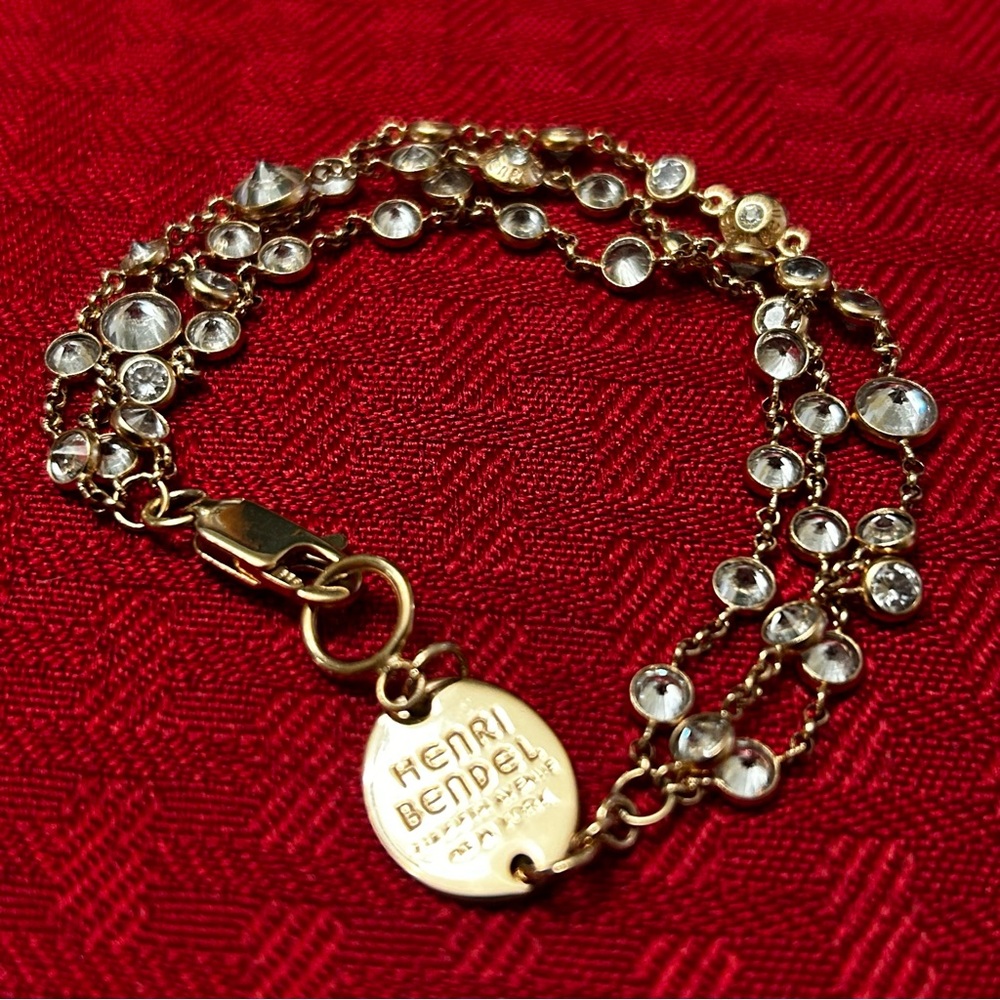 Henri Bendel EUC .925 Sterling Vermeil Rose Gold Tri-strand Crystal Bracelet